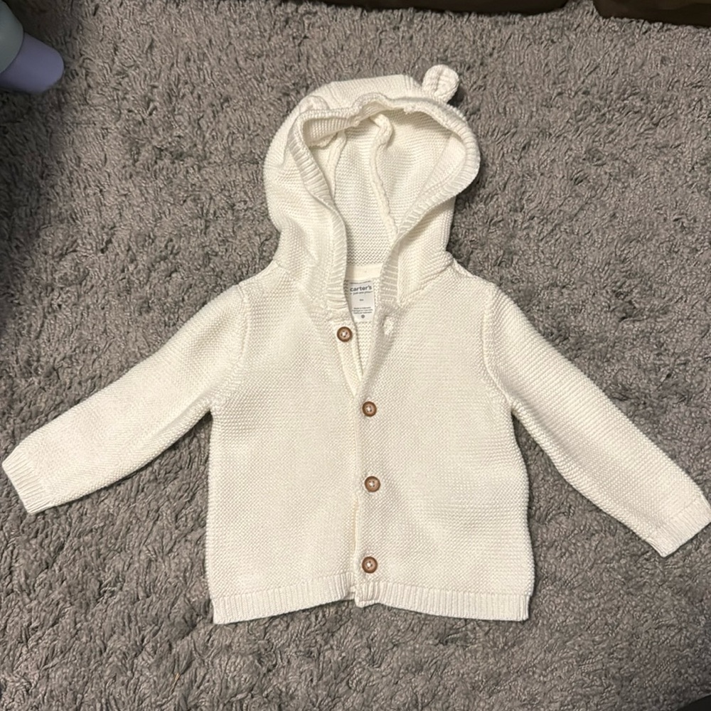 Carter’s White Baby Sweater With Bear Ears On Hoodie